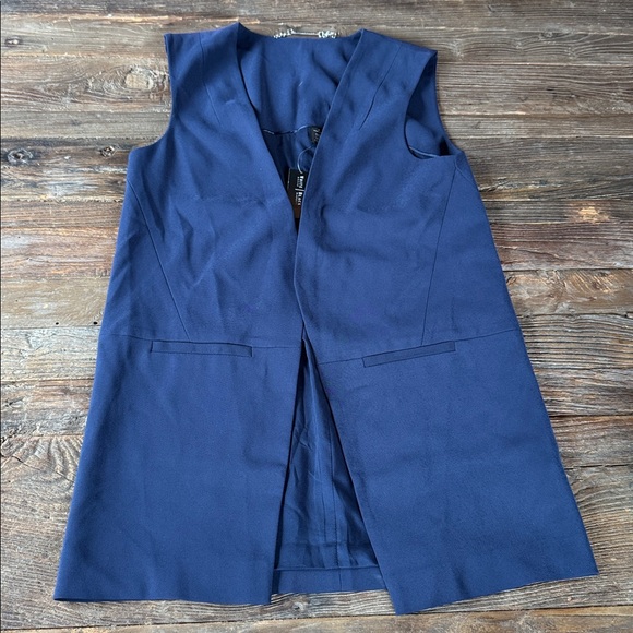 White House Black Market navy blue poly spandex long line open vest NWT SIZE 4 - Picture 7 of 11